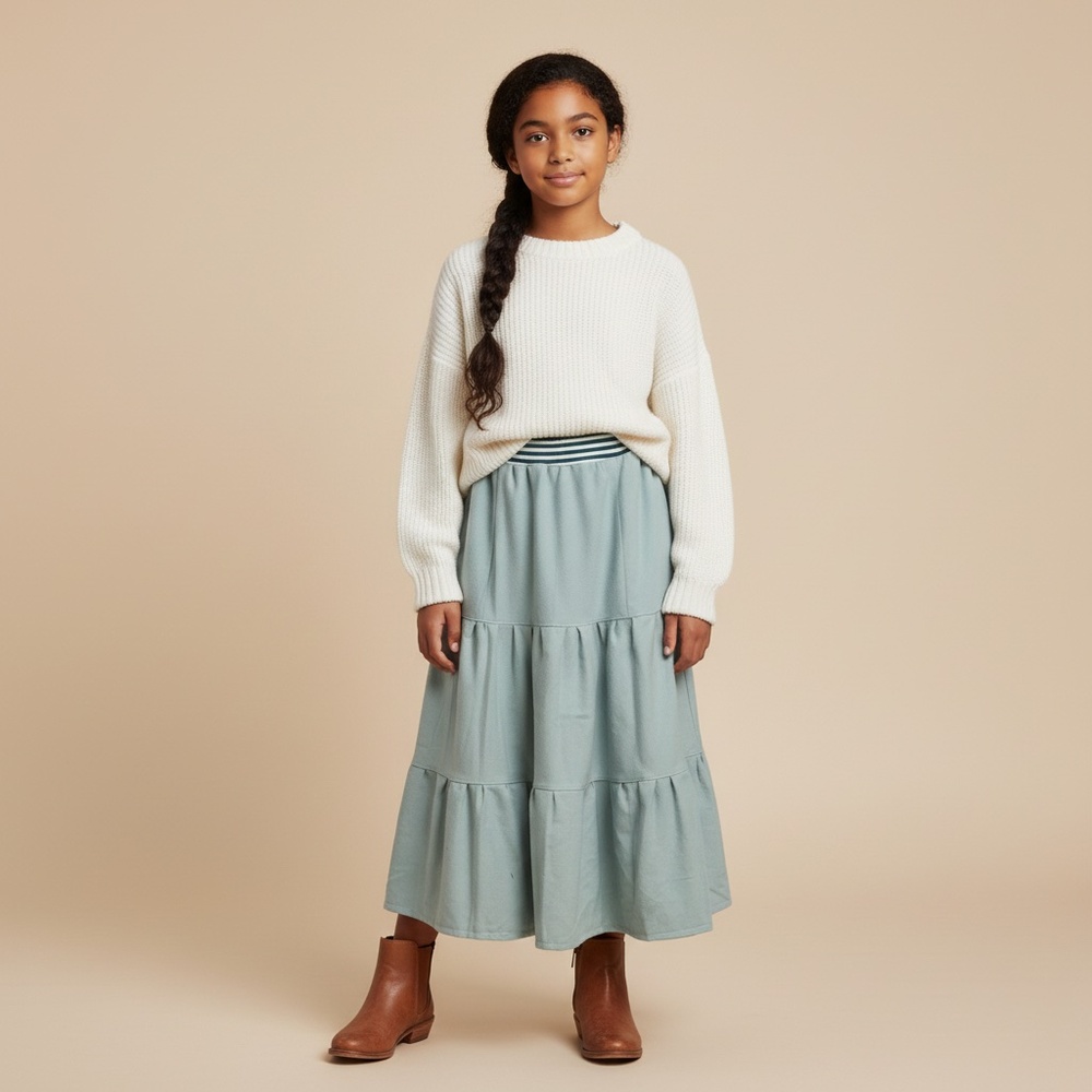 Skirt Flannel Girls XL 14/16 Maxi‎ Green Ruffle Tier Cotton Mom and Pop's Kids